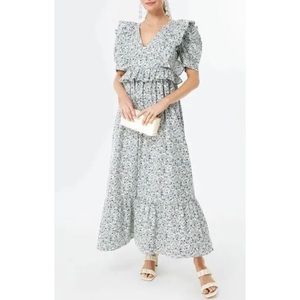 Hyacinth House sz S Floral Puff Sleeve Meadow Dress cotton Ruffle